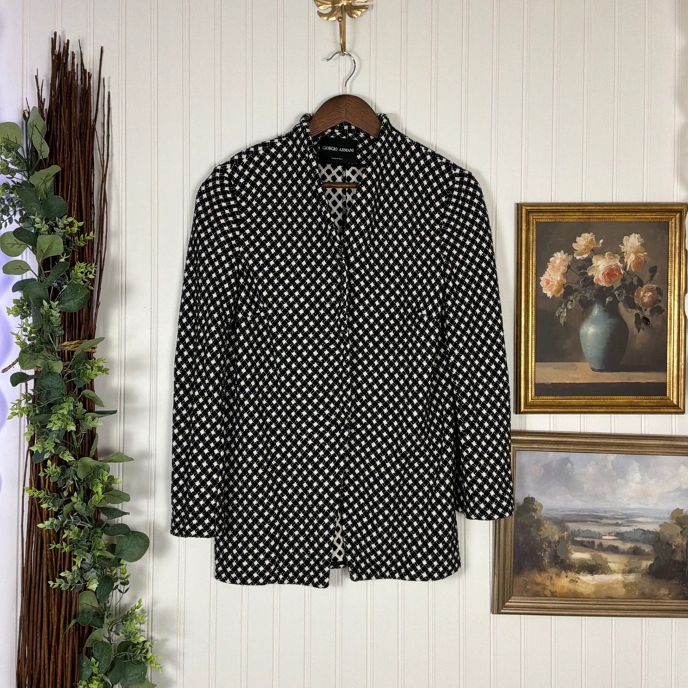Giorgio Armani Blazer Womens 42 Black White Excellent Geometric Textured Italy